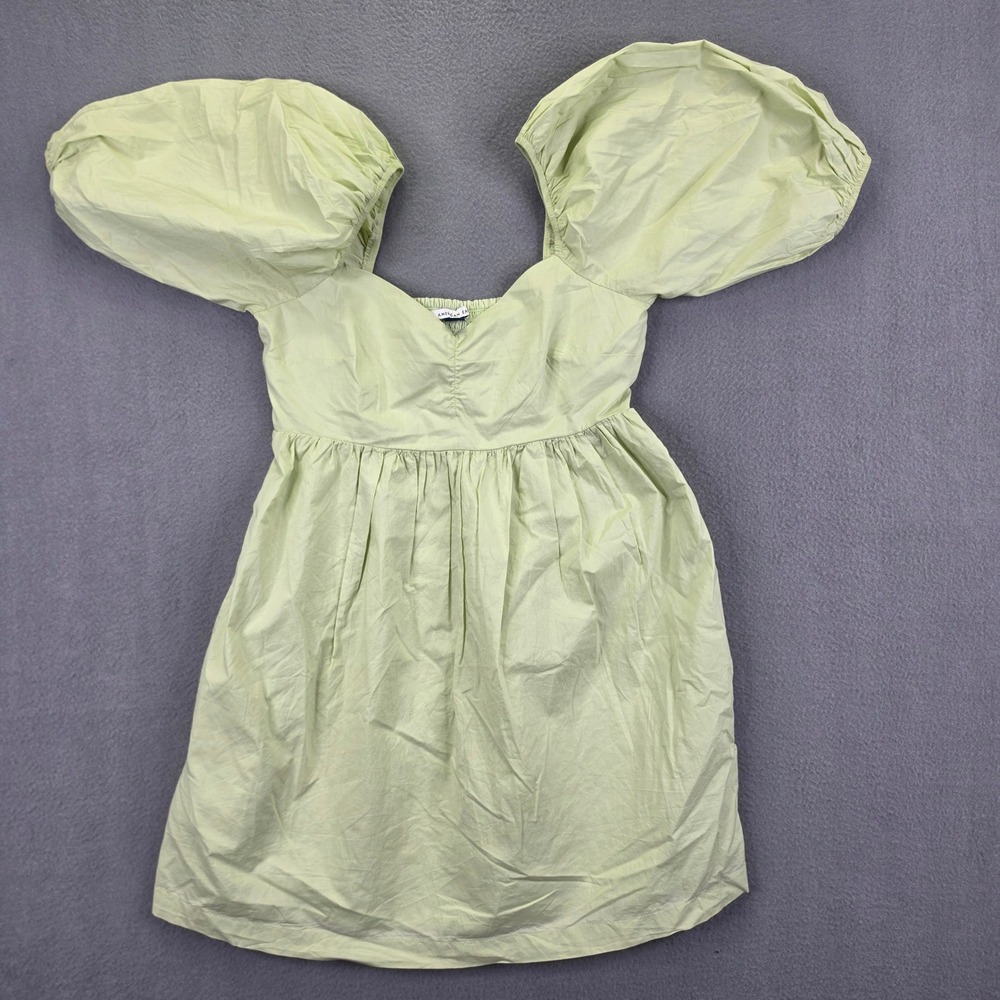 American Eagle Dress Puff Sleeve Babydoll Green XS Cotton Smocked Mini Boho